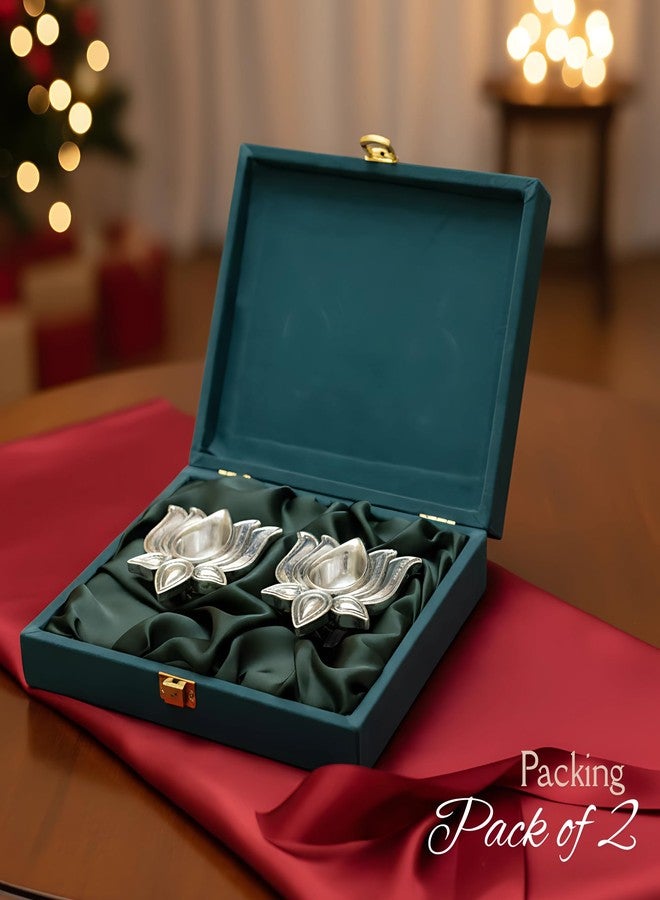 Dev Aastha 999 Pure Silver Plated Lotus Diyas | Set of 2 Diyas | Auspicious Diwali & Festive Decor for Home Temple & Mandir | Handcrafted Pooja Items & Traditional Gifting Choice - Image 2